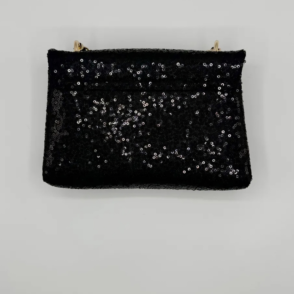 Badgley Mischka Elegant Black Sequin Crossbody Bag with Gold Accents - Picture 2 of 2
